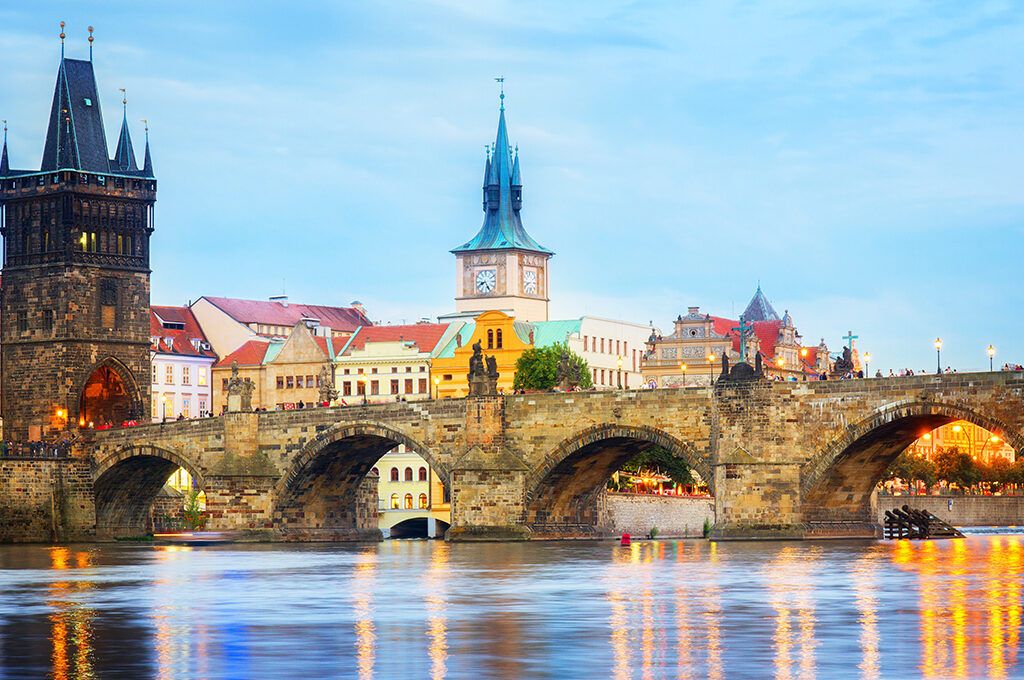 A scenic shot of the Charles Bridge and historic Prague skyline, a must-see for anyone searching for things to do in Prague for couples.