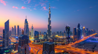 An aerial view of the Burj Khalifa and downtown Dubai at sunset, a scenic spot that reassures those asking is Dubai safe for solo female travellers.