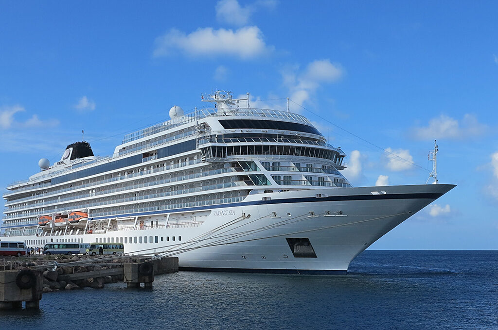 A view of a Viking Ocean Cruises vessel at sea, representing one of the best luxury cruise lines for couples.