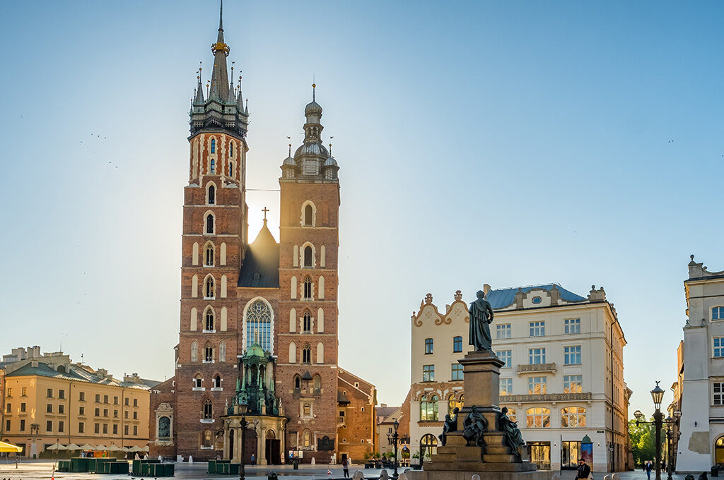 St. Mary's Basilica in the main market square of Kraków, one of the best Eastern European cities to visit.